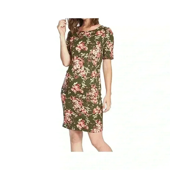 🆕Anticipation Maternity Olive & Blush Floral Sheath Dress L🆕 - Picture 1 of 9